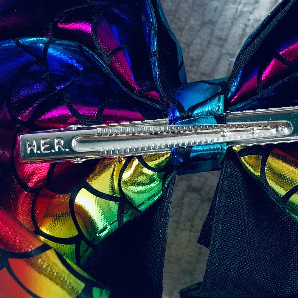 JoJo Siwa Hair Bow Girls Rainbow Mermaid Scale Metallic Oversized Alligator Clip